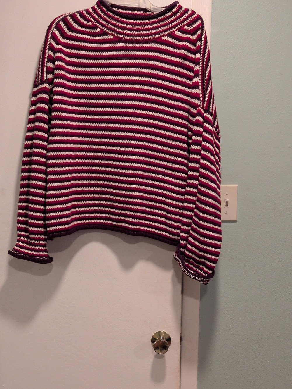 J. Crew Striped Crewneck Sweater in Red, Cream, Purple